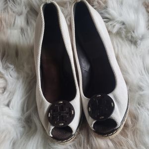 Tory Burch  Canvas Peep Toe Wedge Espadrille